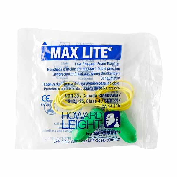 Box - Howard Leight Max Lite Corded Earplugs (100 Pairs | SLC80 25dB, Class 4)